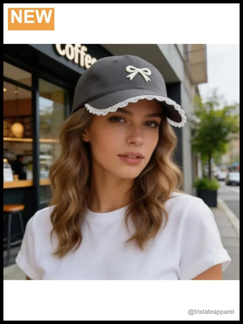 Coquette Baseball Cap with Bow Embroidery Lace Trim Adjustable